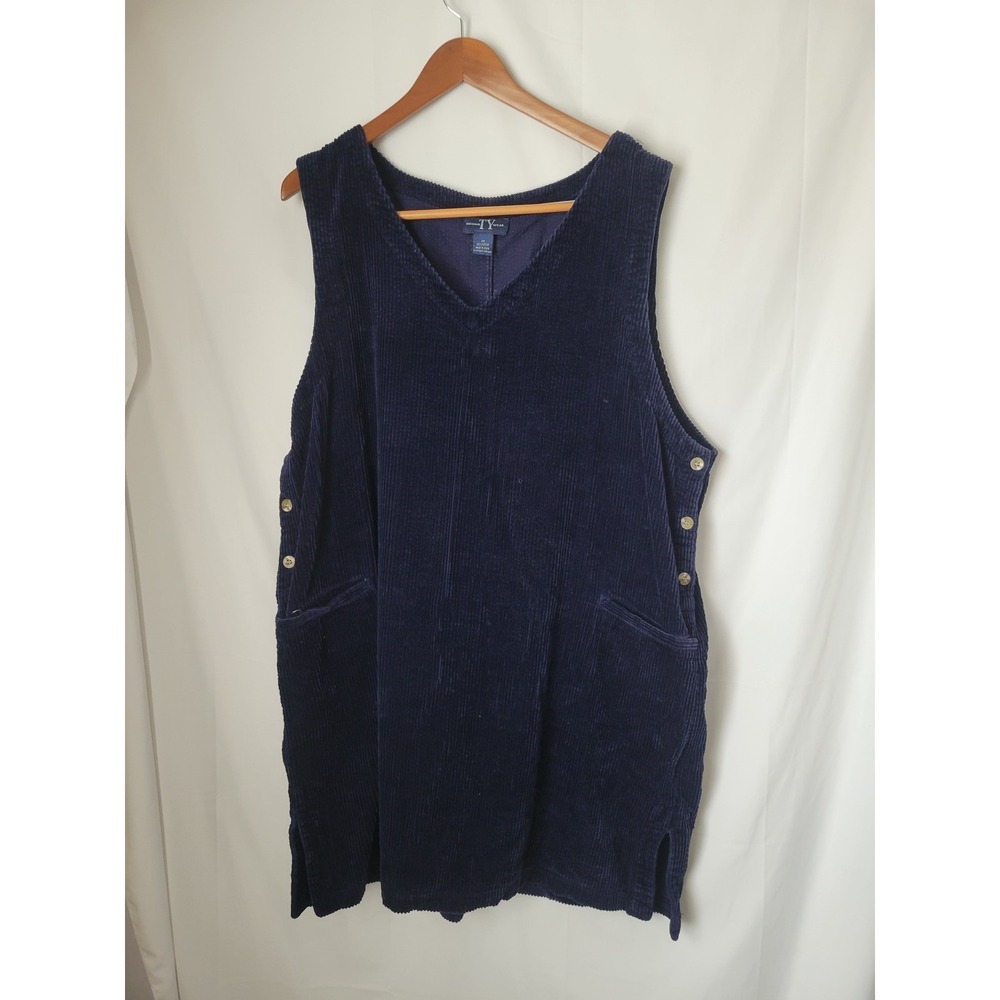 Original TY Wear Women's 2X Plus Size Navy Blue Corduroy Jumper Dress Pockets